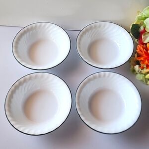 Set of 4 Corelle by Corning Callaway Swirl, Green Rim. Salad/Cereal/ Soup Bowls